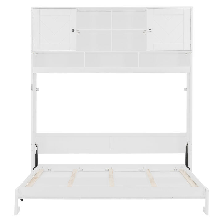 Whisen Queen Size Wall Murphy Bed with Ample Storage Space and Chevron Stripes