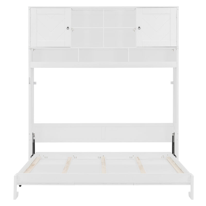 Whisen Queen Size Wall Murphy Bed with Ample Storage Space and Chevron Stripes