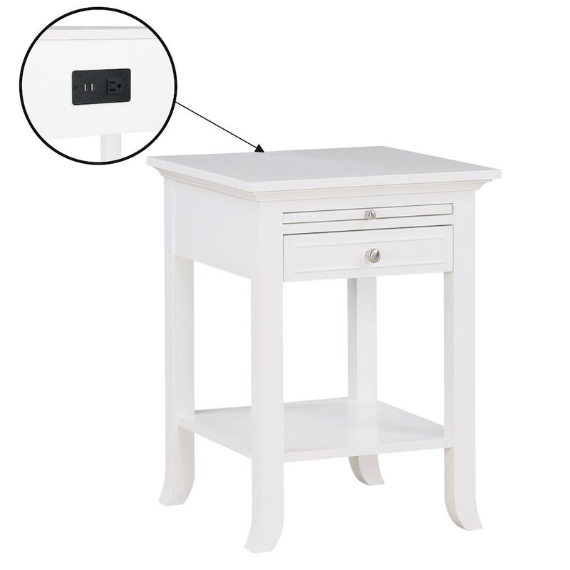 Convenience Concepts 1 Drawer End Table with Charging Station and Pull-Out Shelf
