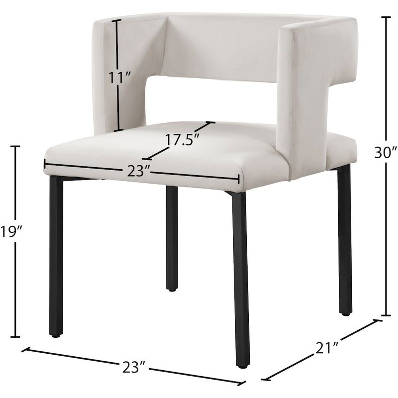 Meridian Furniture Caleb Cream Velvet Dining Chair, Set of 2