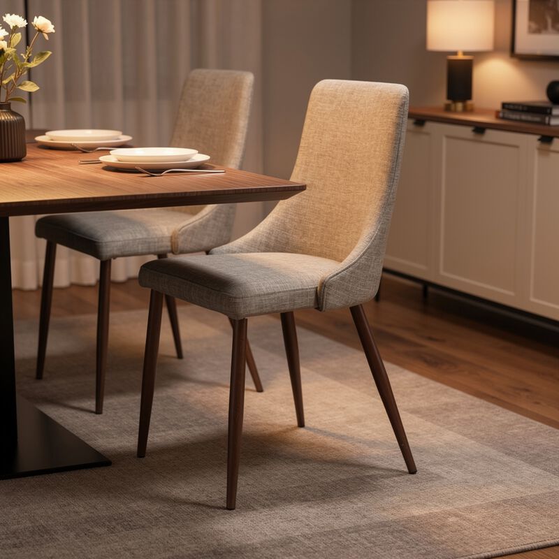 Dining Side Chair Set of 2, Wheat Brown Fabric, Tapered Iron Legs image number 1