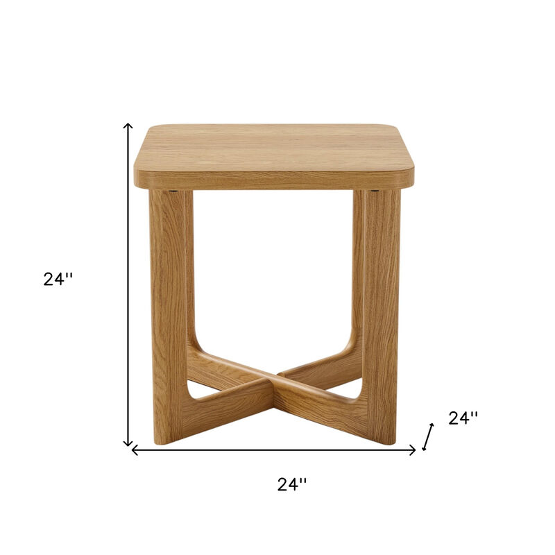 Hivvago 24 Inch Natural Solid Wood Square Cross Legs End Table