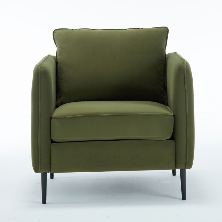 GOODSILO Mid-Century Modern Velvet Accent Chair Comfy Single Armchair with Pillow and Metal Legs for Living Room Bedroom Office
