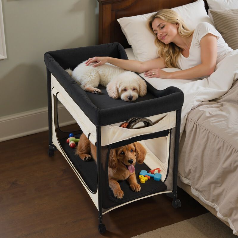 Large Elevated Foldable Dog & Cat Bed, Raised Pet Cot with Wheels & Storage Bags image number 1