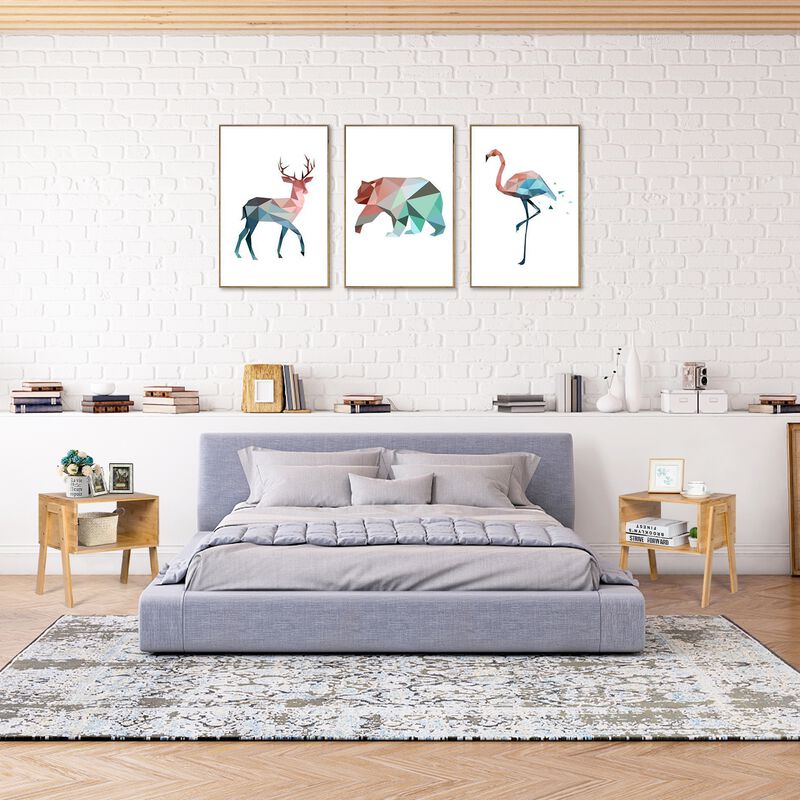 2 Pieces Wicker Nightstand Sofa Table with Storage Shelf