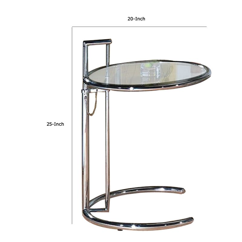 25-35 Inch Adjustable Height Glass Side End Table, Cantilever Base, Clear - Benzara