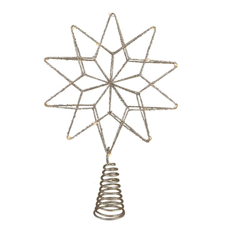 12" LED Lighted B/O Gold Glittered Geometric Star Christmas Tree Topper - Warm White Lights