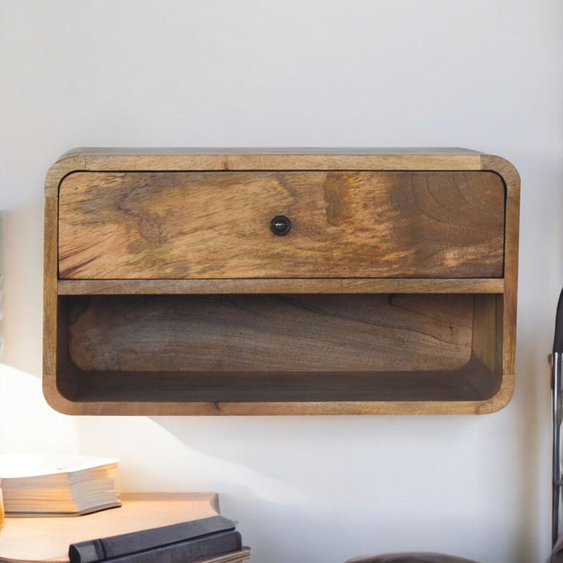 Artisan Furniture Solid Wood Large Floating Curve Open Slot Bedside