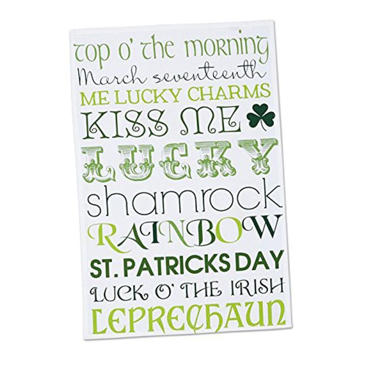 Set of 3 Green and White Printed St Patrick's Day Dishtowels 28"