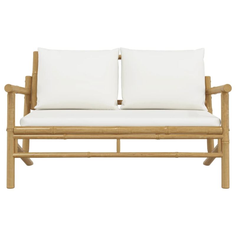 vidaXL Bamboo Patio Bench with Cream White Cushions - Lightweight and Movable Outdoor Garden Seat with Natural Finish and Comfortable Backrest