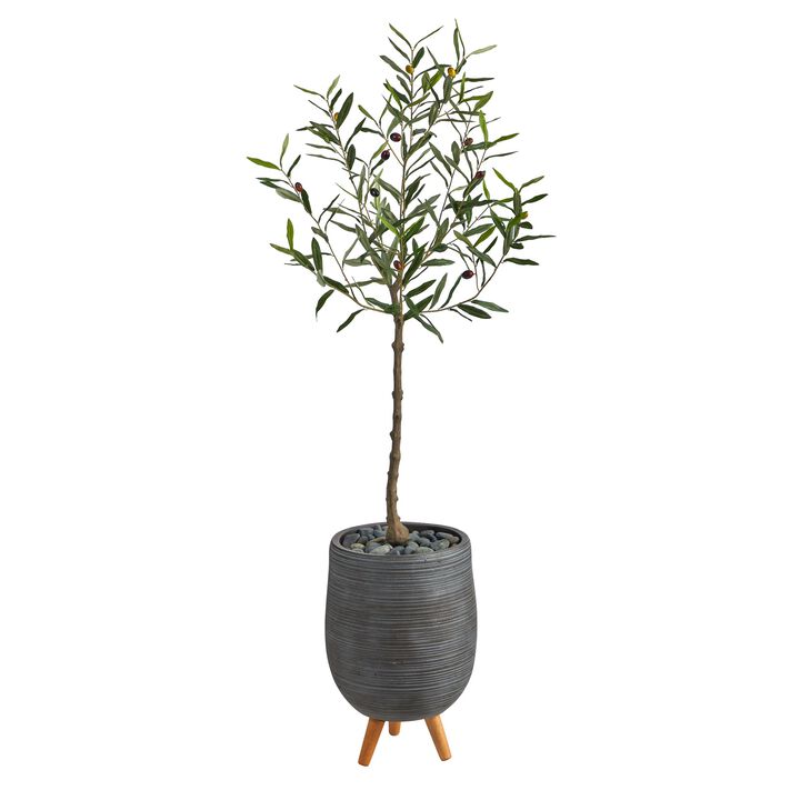 Hivvago 4.5 Feet Olive Artificial Tree in Gray Planter with Stand
