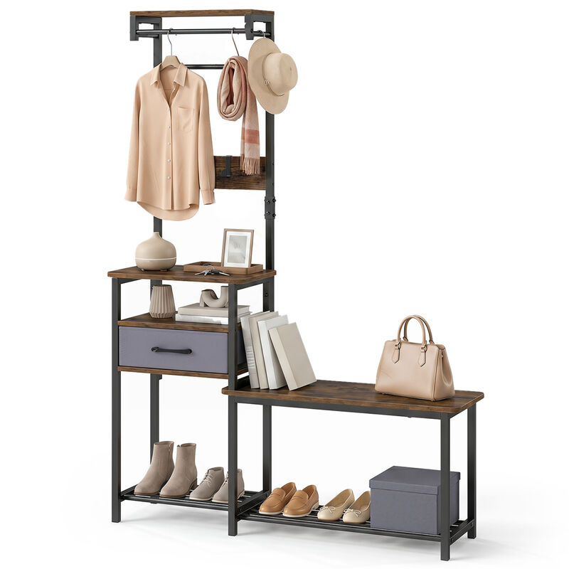 7-in-1 Entryway Organizer with Shoe Bench, Hooks and Storage Drawer image number 3