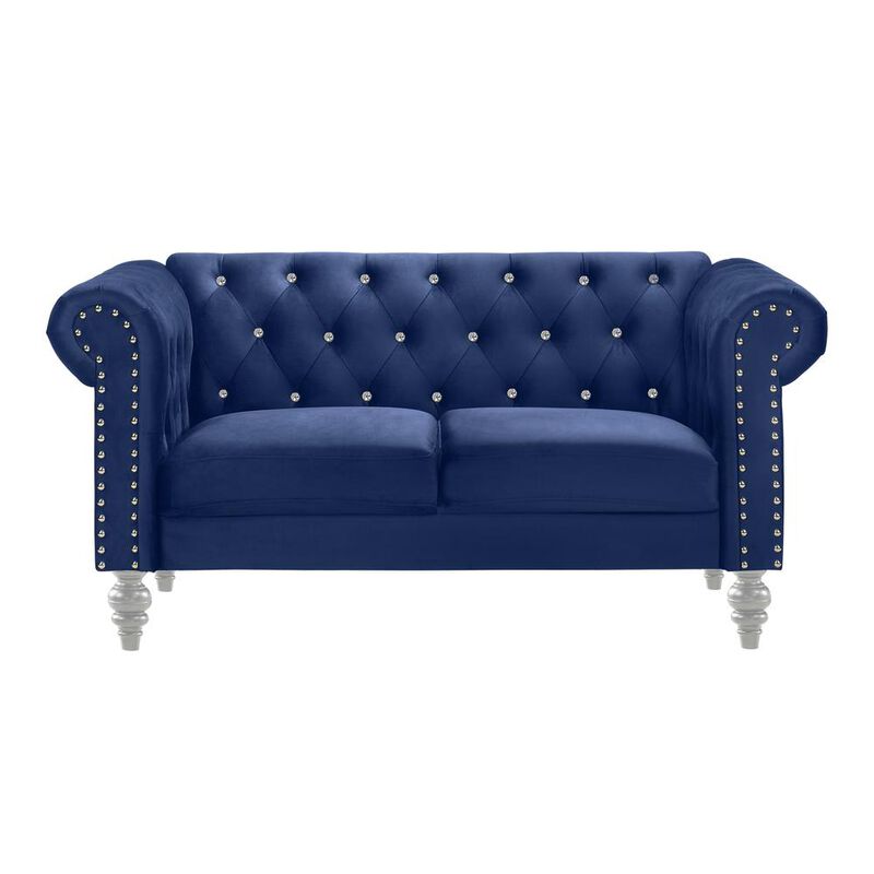 New Classic Furniture Furniture Emma Velvet Fabric Loveseat with Rolled Arms in Royal Blue