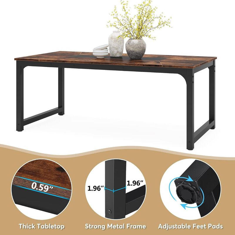 Tribesigns 78.7" Dining Table for 6-8, Industrial Kitchen Table with Metal Frame, Large Rectangular Wood Table that Doubles as Home Office Desk or Conference Table, Rustic Brown and Black image number 7