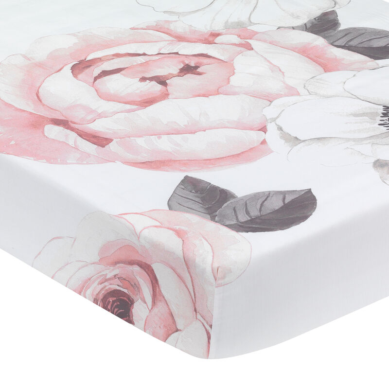 Lambs & Ivy Floral Garden Watercolor/Pink Linen 5-Piece Baby Crib Bedding Set