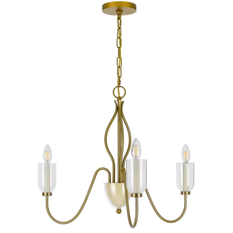 5 Light Candelabra Chandelier with Glass Shades, 32 Inch Antique Brass image number 4