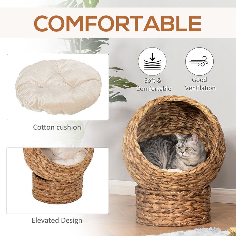 Natural Kitty Nest: 23.5" H Brown Banana Leaf Elevated Cat Basket