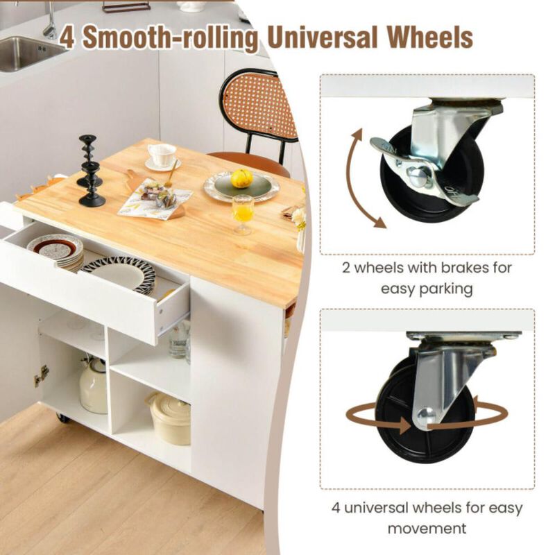 Hivvago Drop-Leaf Kitchen Island with Rubber Wood Top
