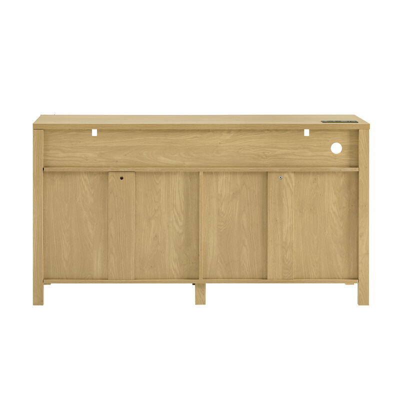 TATEUS Modern Buffet Cabinet with Built-in Charging Station, Aluminum Handles & Half-Open Shelves. image number 8