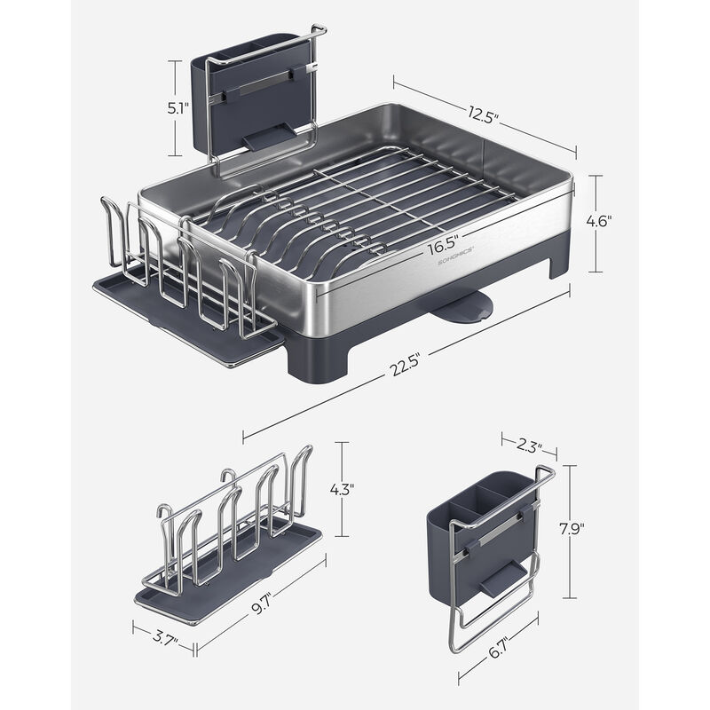 Stainless Steel Dish Drying Rack Multi-Tier Design with Draining Tray image number 6