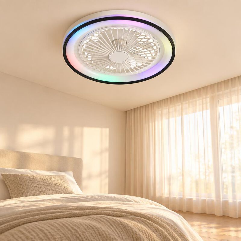 ELEMENT ACE 19 Inch Bladeless RGB Dimmable LED Enclosed Ceiling Fan with Light Flush Mount 6 Speed Remote for Bedroom Home Office image number 2