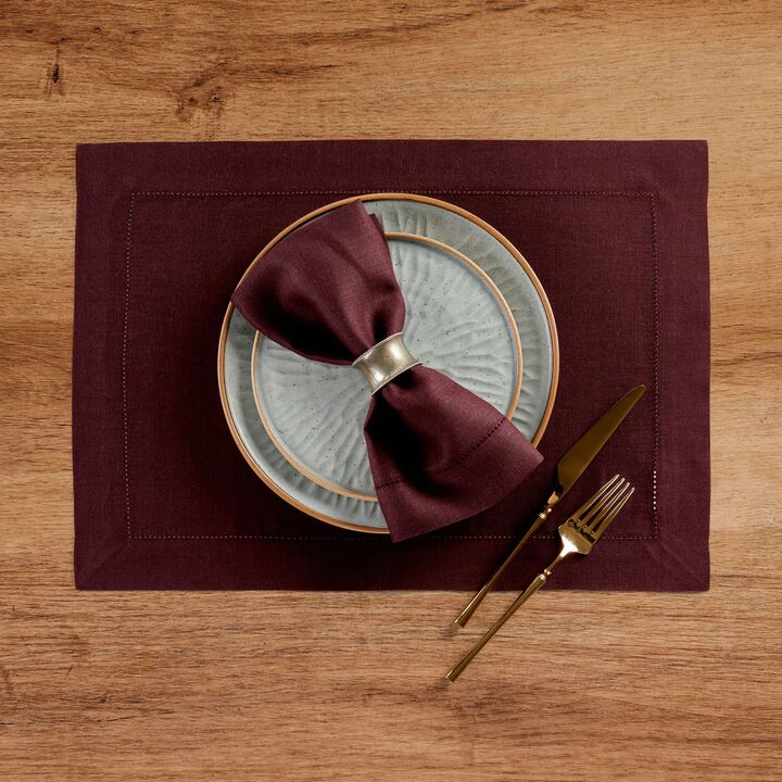 Solino Home 100% Pure Linen Placemats 14 x 19 Inch Set of 4 - Classic Hemstitch