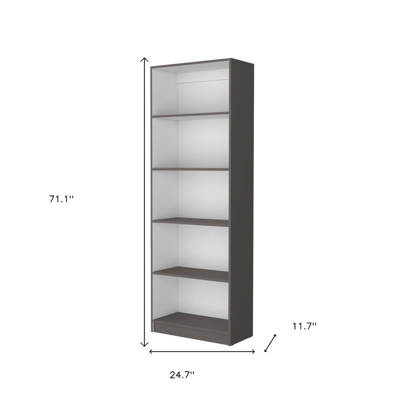 HomeRoots 71" Gray And White Wood Five Tier Bookcase image number 4
