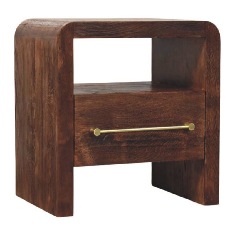Artisan Furniture Solid Wood Tiger Oak Open Bedside with Brass Handle, 1 Drawer, Brown