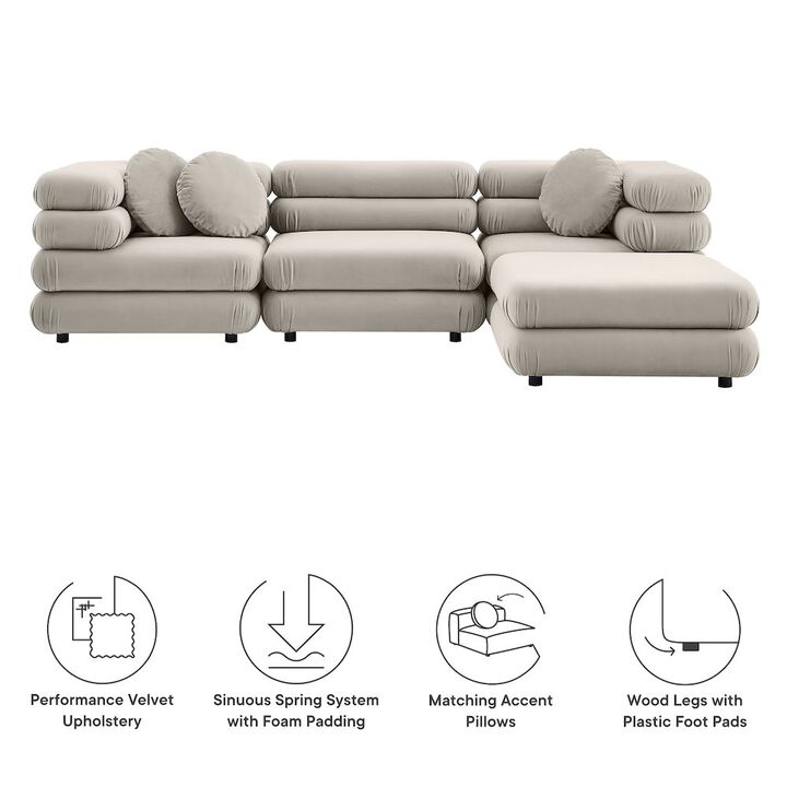 Jubilee 4-Piece Modular Performance Velvet Sectional Sofa
