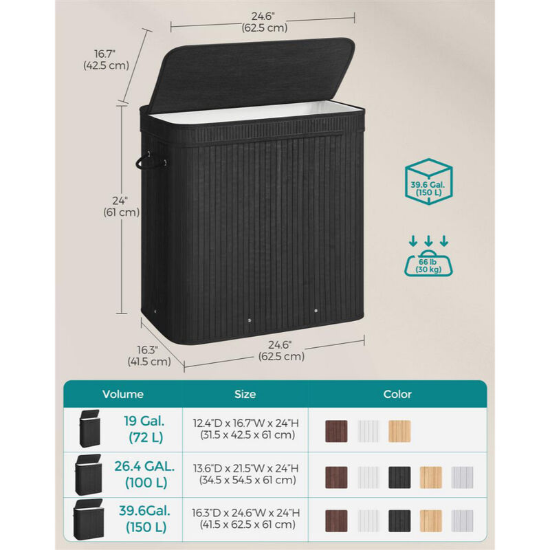39.6 Gallon Laundry Hamper Wicker Style with Lid Storage Basket image number 4
