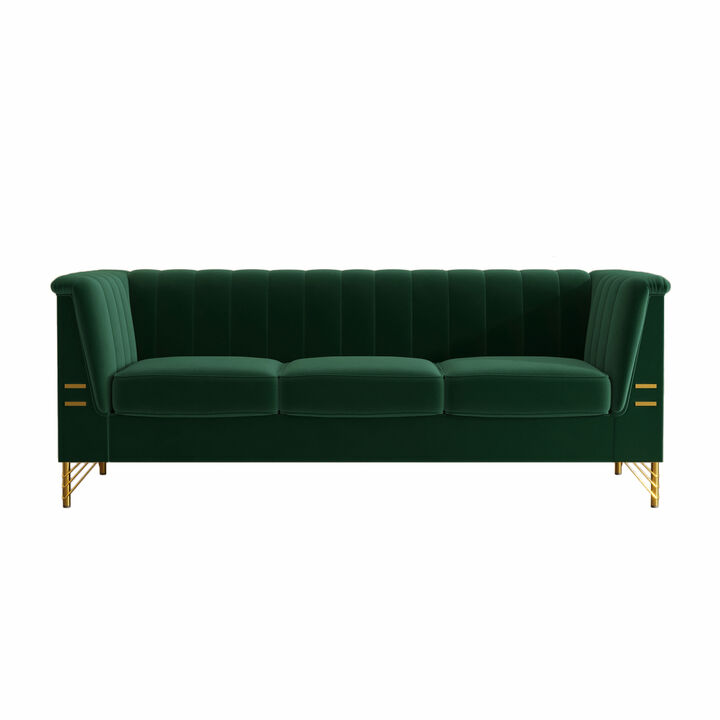 FX-P82-GR(sofa)-82.67" W Velvet Sofa, Mid-Century Sofa Furniture Chesterfield Couch for Living Room (Sofa, Green)