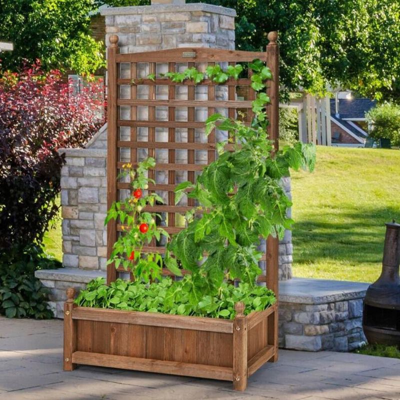 Hivvago Solid Wood Farmhouse Garden Planter Box with 48-inch High Trellis