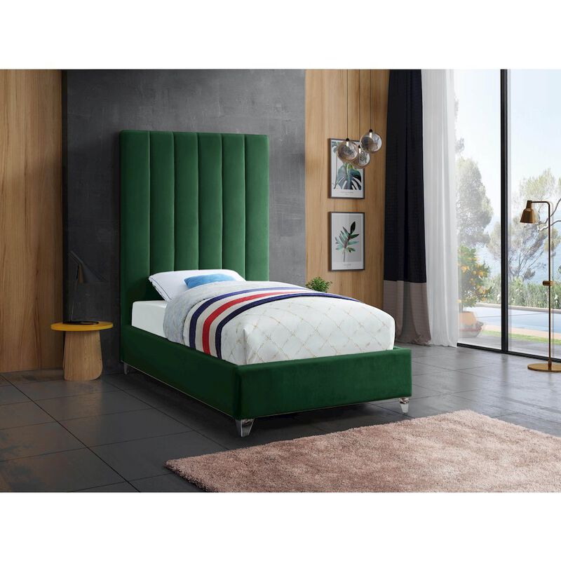 Meridian Furniture Via Green Velvet Twin Bed