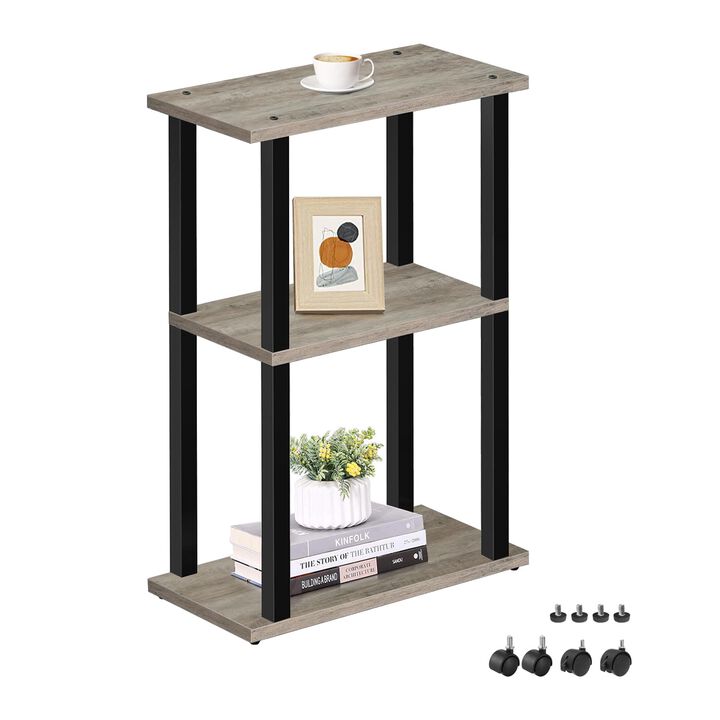 TUTOTAK Small Side Table, Narrow End Table, Bedside Table, Couch Side Table with Wheels for Living Room or Bedroom, Greige TB01B