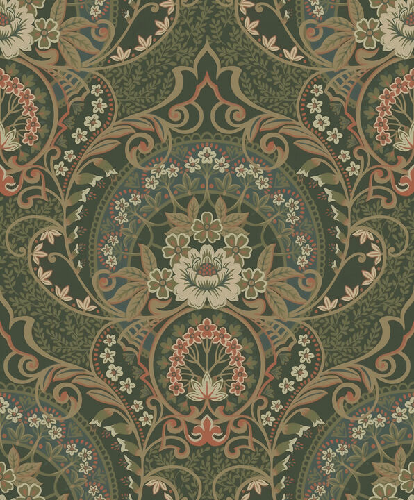 Nasrin Dark Green Damask Wallpaper (Set of 2)