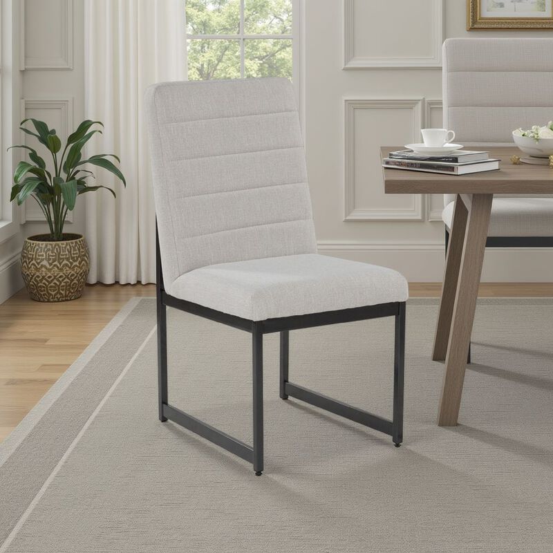 Myka Dining Side Chair Set of 2, Modern Sled Legs, Gray Polyester - Benzara