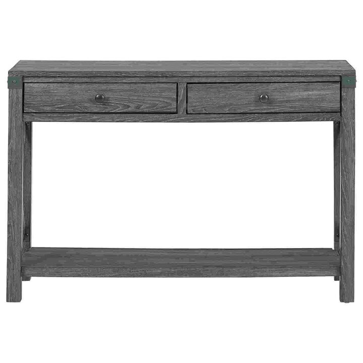 Sofa Table with X Metal Accent and 2 Drawers, Gray