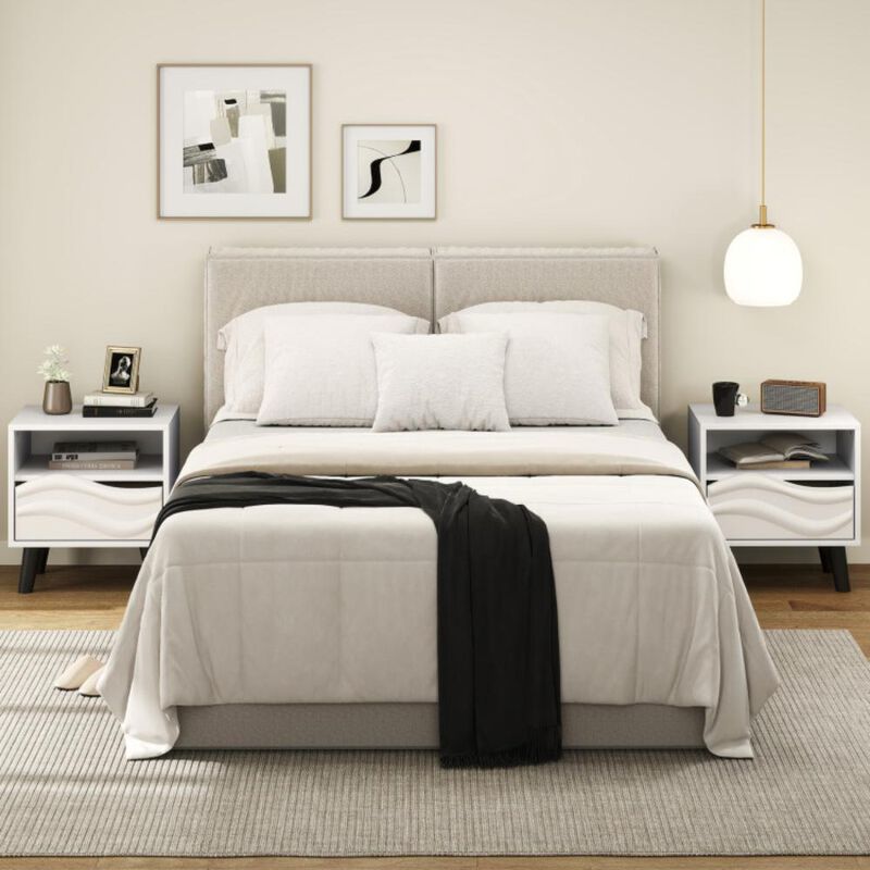 Hivvago Nightstand Mid Century Modern Bedside Table with 3D Wavy Pattern and Open Shelf