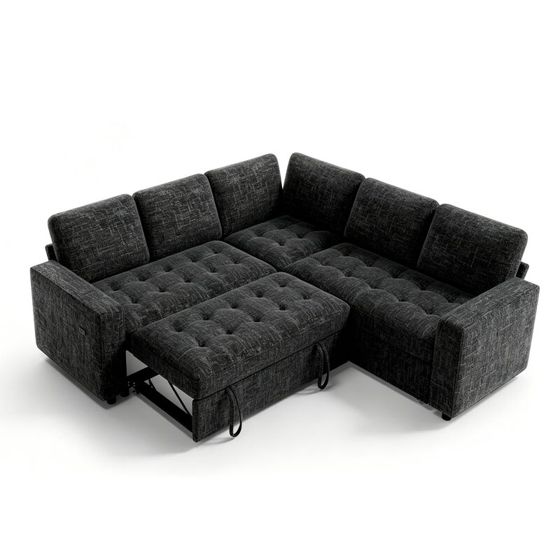 Vipbear 79" 5-Seat L-Shaped Sectional Sleeper Sofa Bed, Chenille Pull-Out Couch with Backrest image number 0