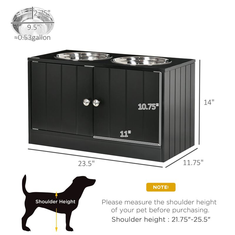 Elevated Dog Bowls for Large Dogs Pet Feeding Station with Stand, Storage, 2 Stainless Steel Food and Water Bowls, Black, 23.5" x 12" x 14" image number 3