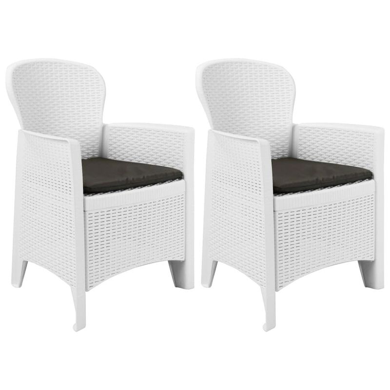 Garden Chair Set of 2 White Plastic Standard Light Weight