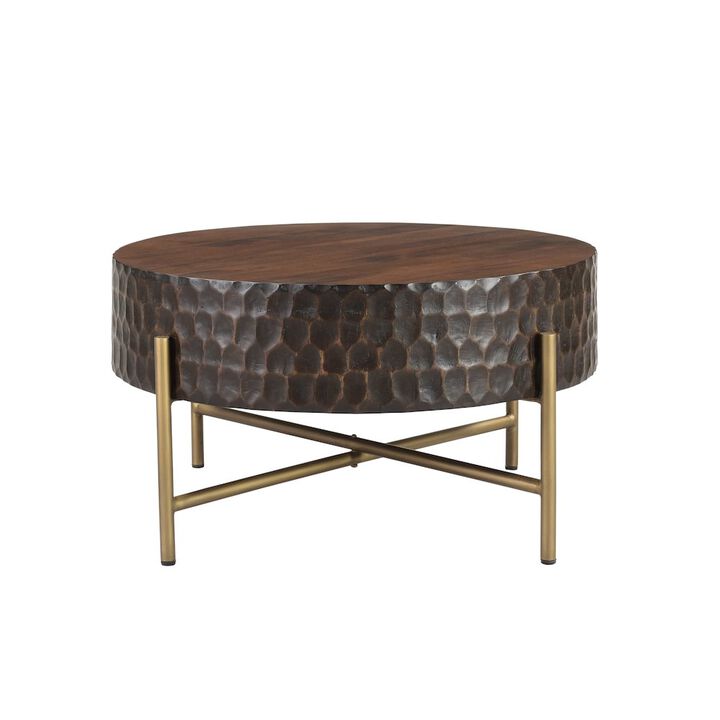 World Interiors Vallarta 34" Carved Coffee Table in Mango Wood with Two Toned Finish