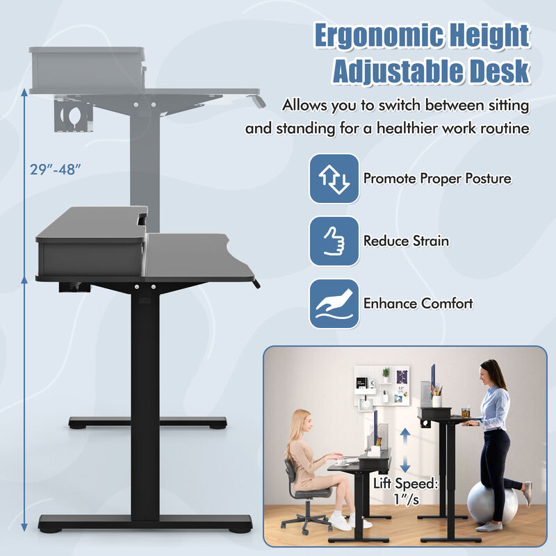 Modern Electric Standing Desk with 2 Storage Drawers &ndash; Adjustable Sit Stand Workstation