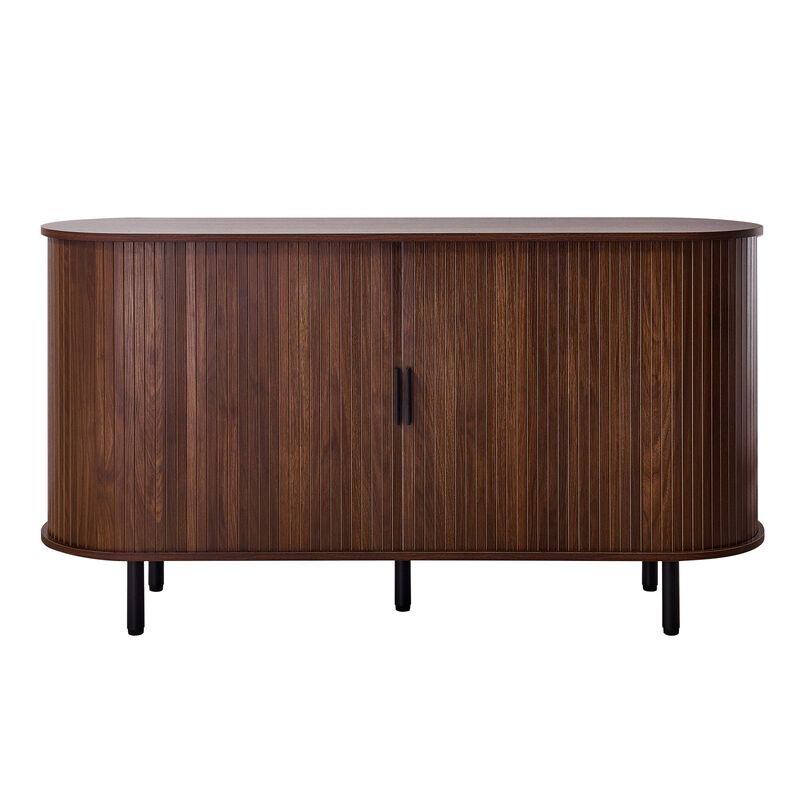 Mid Century Fluted Coffee Bar Cabinet with 2 Sliding Doors and Storage image number 0