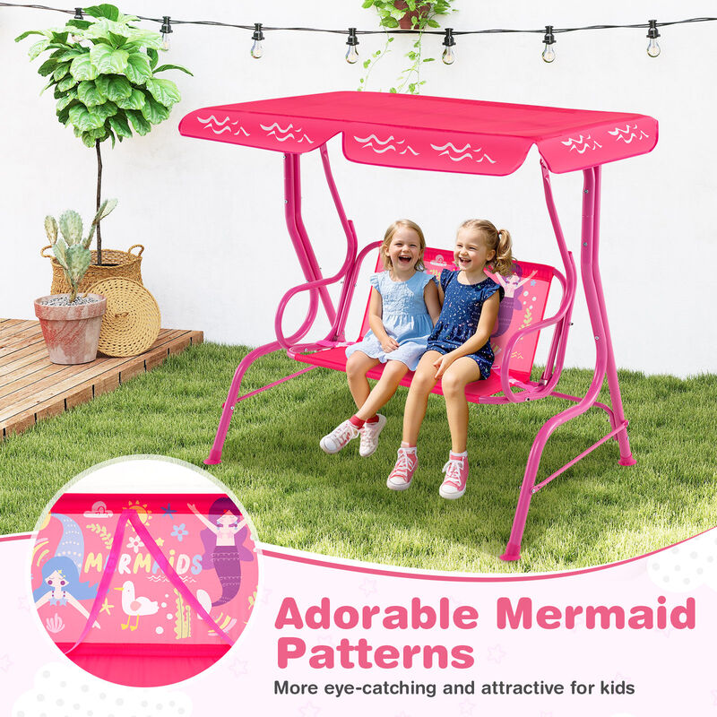 Metal Frame Kids Patio Swing with Dual Seat and Adjustable Canopy Top