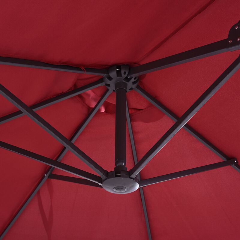15' Outdoor Double Sided Market Patio Umbrella  Steel Rectangular - Wine Red