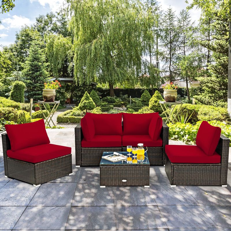 Mondawe 5 Pieces Cushioned Patio Rattan Furniture Set with Glass Table