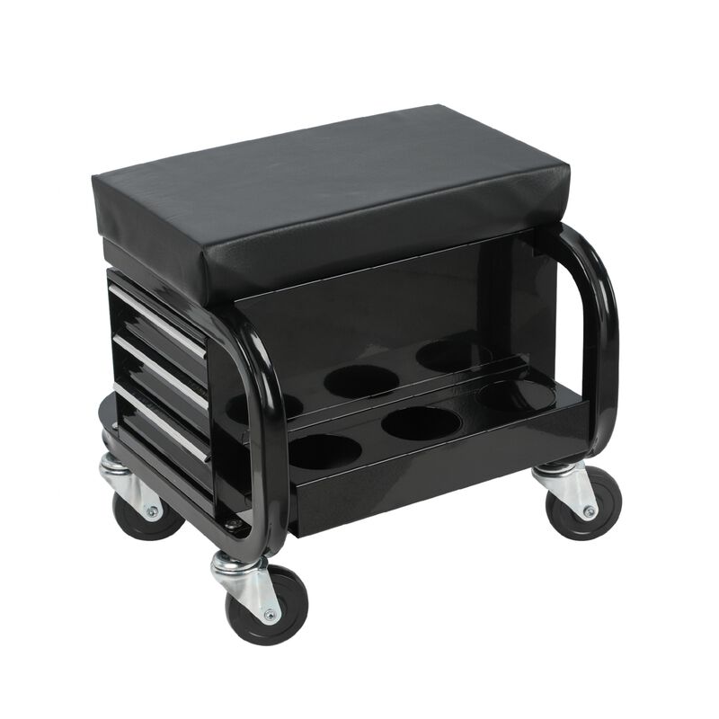 ELEMENT ACE Rolling Creeper Garage Shop Padded Seat with Three Built-in Drawers Heavy Duty Swivel Casters Mechanic Work Stool for Automotive Repair Tasks image number 0