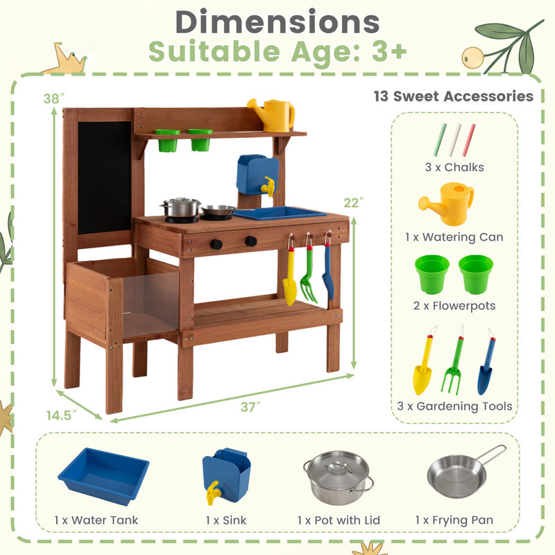 Kids Mud Kitchen Playset with Sink Planter Box and 13 Accessories image number 2