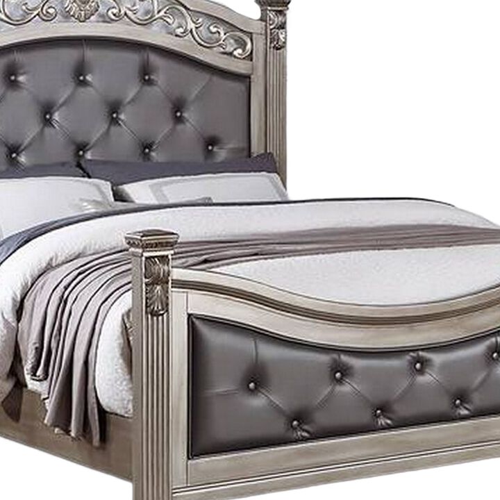 Jax California King Bed, Button Tufted Upholstered Headboard, Champagne - Benzara